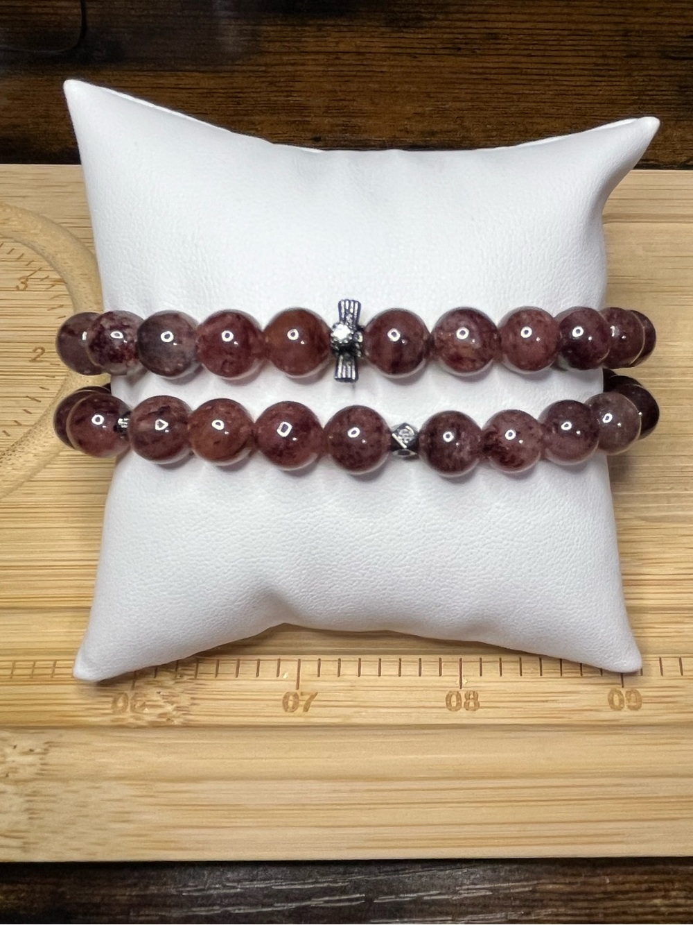 🍓Strawberry Quartz Bracelet Set Black Tone Copper Accents - Picture 2 of 7